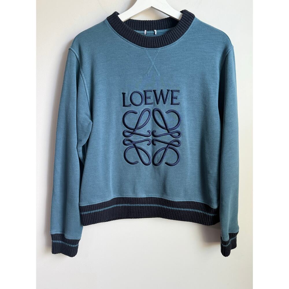 Loewe Anagram Embroidered Cotton Jersey  Sweatshirt Duck Blue Women's Medium - Picture 2 of 7